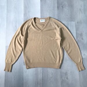 CHRISTIAN DIOR CAMEL BROWN CASHMERE SWEATER V NECK LONG SLEEVE MENS M